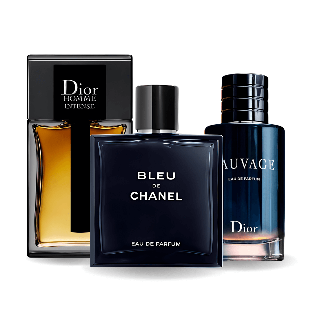 SET 3 PERFUMES SAUVAGE DIOR, BLEU DE CHANEL, DIOR HOMME INTENSE 100ML