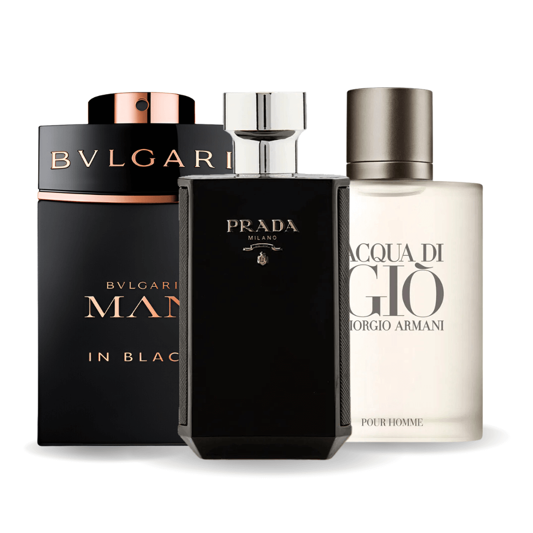 SET 3 PERFUMES BVLGARI IN BLACK, GIORGIO ARMANI ACQUA DI GIO, L'HOMME PRADA INTENSE 100ML