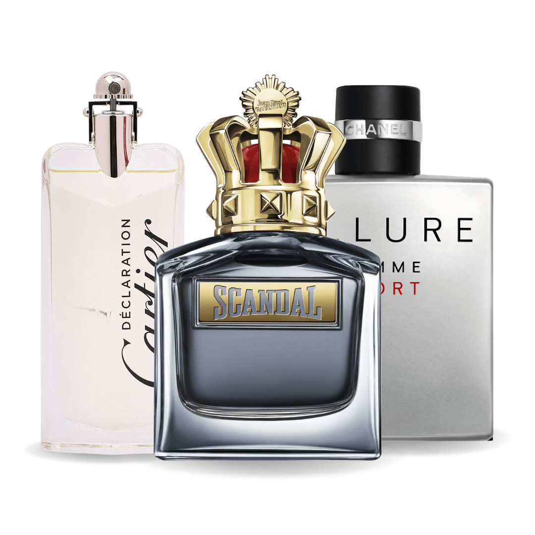 SET 3 PERFUMES ALLURE HOMME SPORTS, JEAN PAUL GAULTIER SCANDAL, CARTIER DECLARATION 100ML