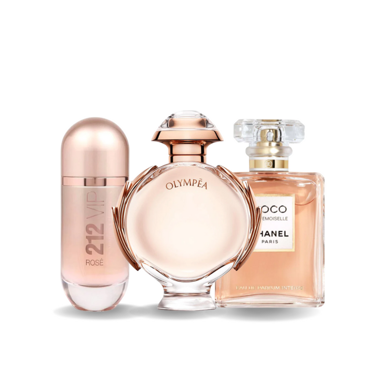 SET 3 PERFUMES 212 VIP ROSÉ, OLYMPÉA, COCO MADEMOISELLE 100ML