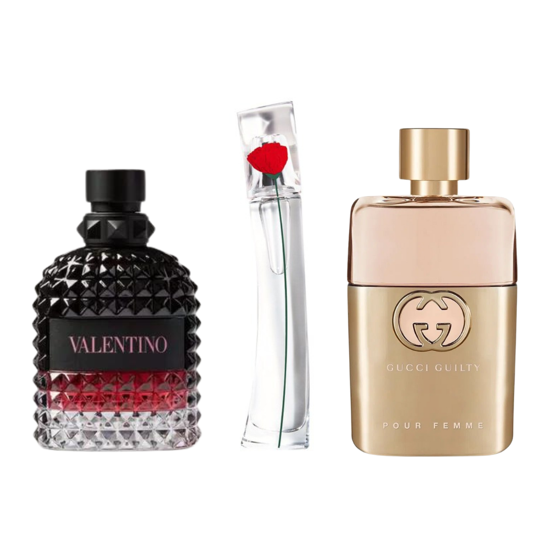 SET 3 PERFUMES 3 GUCCI GUILT, VALENTINO INTENSE, FLOWER KENZO 100ML
